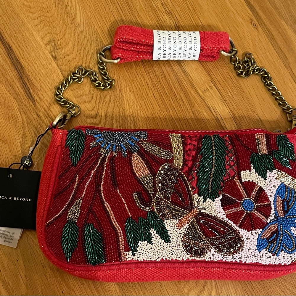America & Beyond Beaded Red Clutch Bag